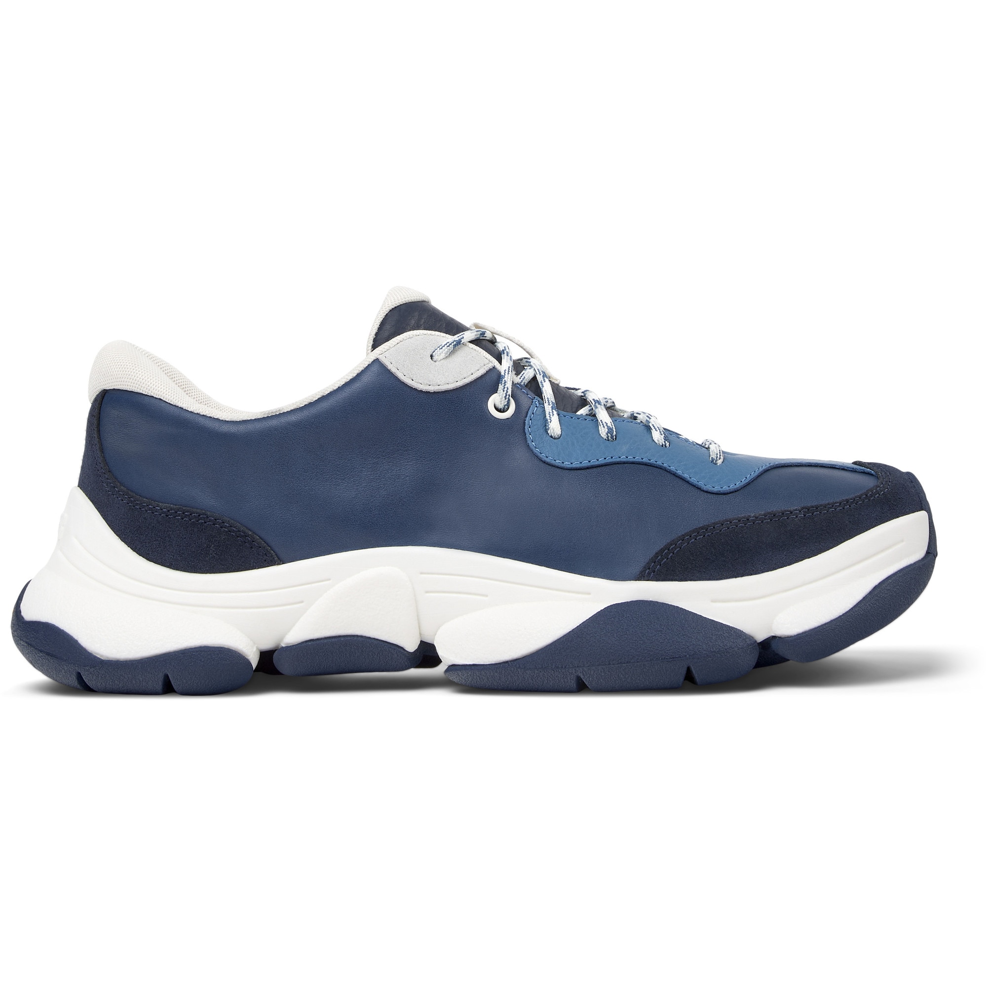 Camper, Pantofi sport uni de piele ecologica, Gri, Albastru, 42