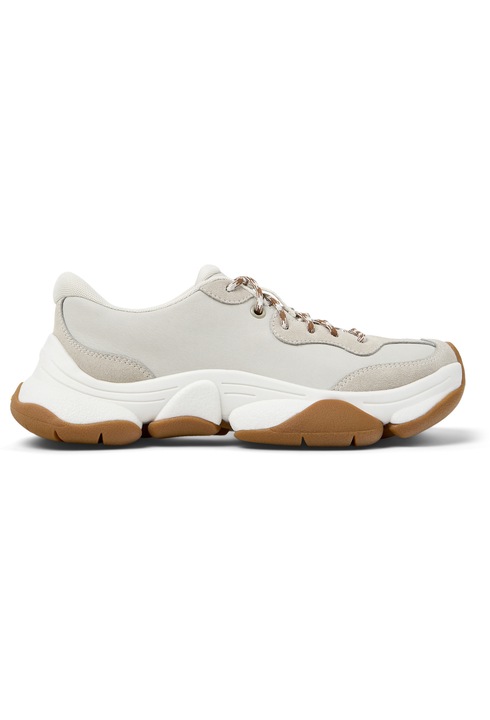 Camper, Pantofi sport cu piele si garnituri din piele nabuc Karst 2, Alb/Gri deschis