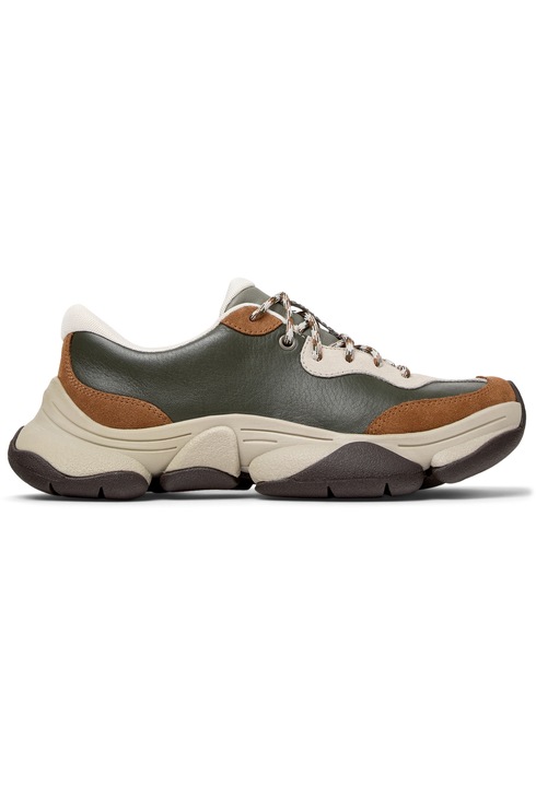 Camper, Pantofi sport cu piele si garnituri din piele nabuc Karst 2, Verde/Maro