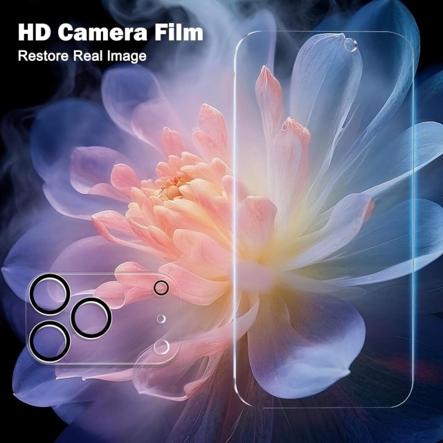 Set 3 folii protectie ecran si 3 protectii lentile camera, 9H, negru, iPhone 17 Pro Max, 6.9 inch, 6 piese