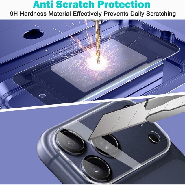 Set 3 folii protectie ecran si 3 protectii lentile camera, 9H, negru, iPhone 17 Pro Max, 6.9 inch, 6 piese