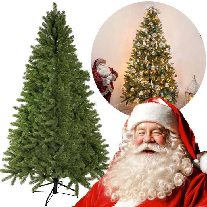 Brad artificial PE09, 220 cm, FULL PE, verde deschis, dens, cu suport metalic