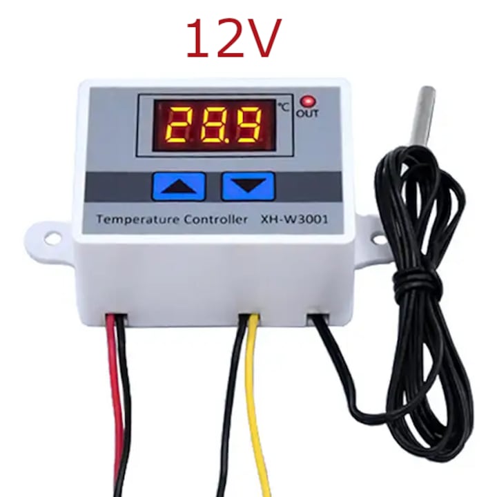 Termostat digital Temark W3001, control temperatură -50~110C, senzor NTC, 12V, dimensiuni 59, 5x44, 5x31mm