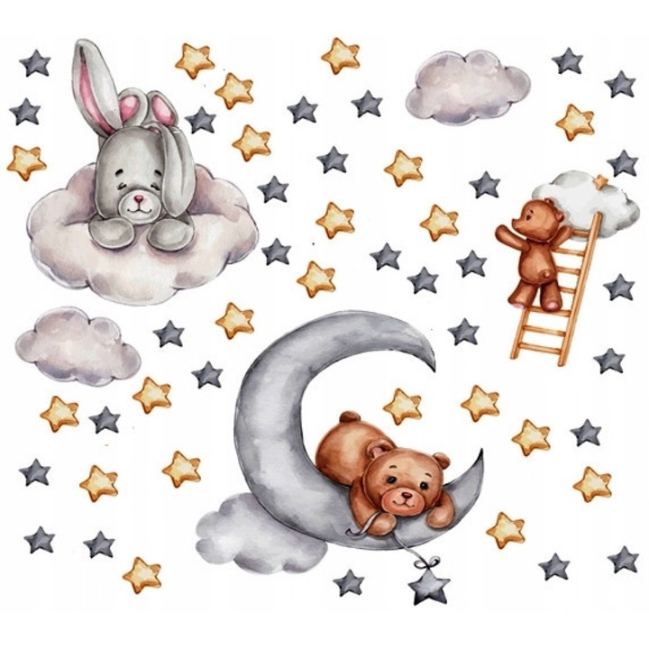 Set de stickere decorative pentru copii, Kidesa, animale de desene animate, 90x28cm, autocolante pentru perete