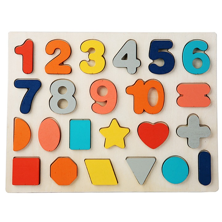 Дървен пъзел с числа и форми, дъска за съпоставяне за разпознаване на числа и форми, образователна играчка за ранно детско образование