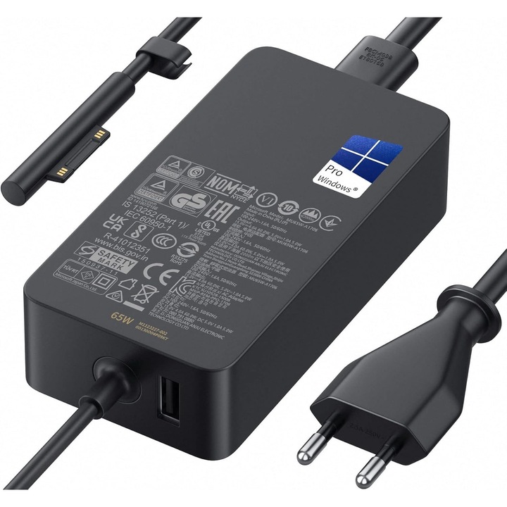 Incarcator laptop, Microsoft, 65W, compatibil cu Surface 11, 10, 9, 8, 7+, 7, 6, 5, 4, 3, X, Surface 6, 5, 4, 3, 2, 1, Surface Go 3, 2, 1, Tablet, Surface Book 3, 2, 1