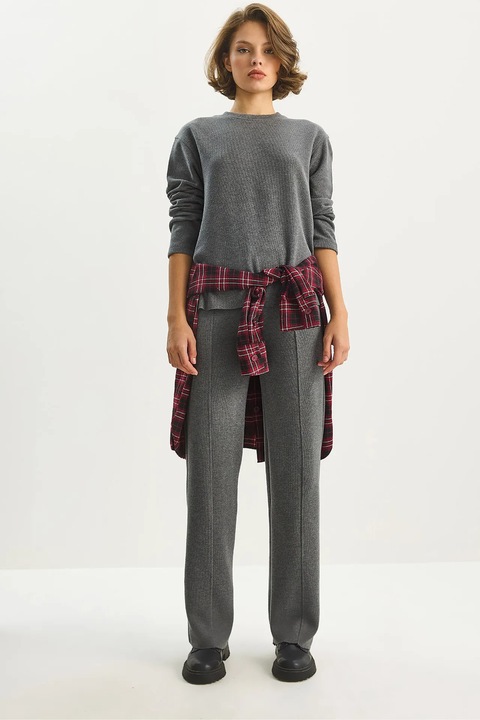 Set coordonat femei, HiCCUP, tricot striat, gri carbune, Gri carbune