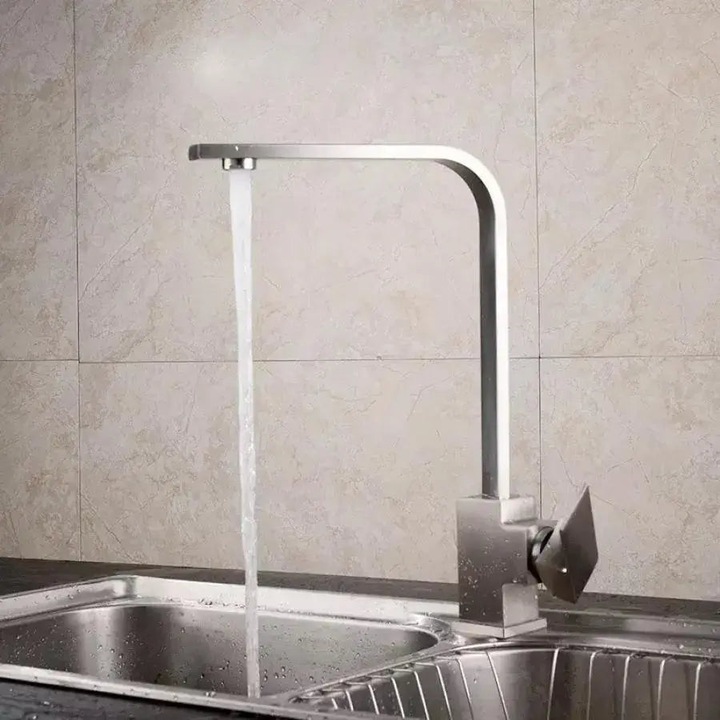 Baterie Bucatarie Monocomanda, Inox SUS304 Satinat, Pipa Pivotanta