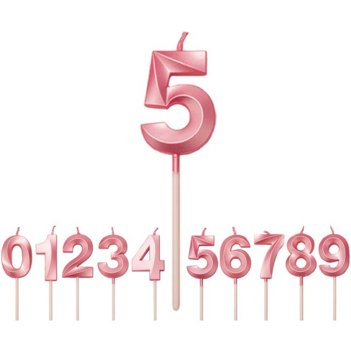 Свещ Цифра 5, От Fitilomania, Модел Диамант, 5 x 3.4 см, Розова