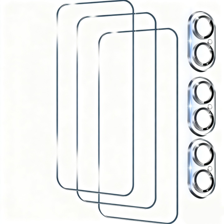 Set 3 Folii Protectie Sticla Temperata pentru iPhone 17, 6.3 Inch, Transparent, Rezistenta la Zgarieturi, 9H