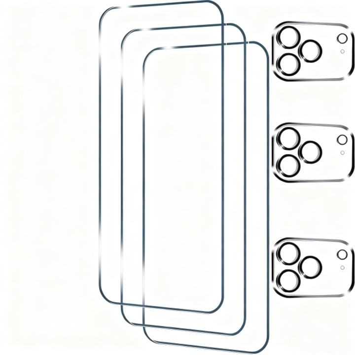 Set 3 folii protectie ecran si 3 folii protectie camere iPhone 17 Pro transparent 6.3inch 9H