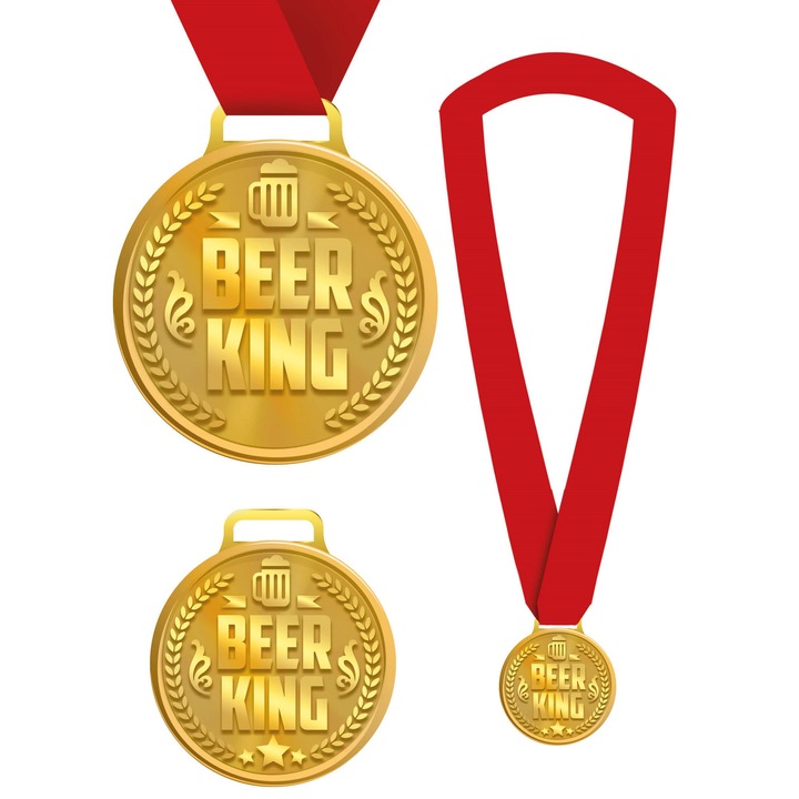 Medala metalica, 6cm, cu panglica, pentru competitii de baut bere