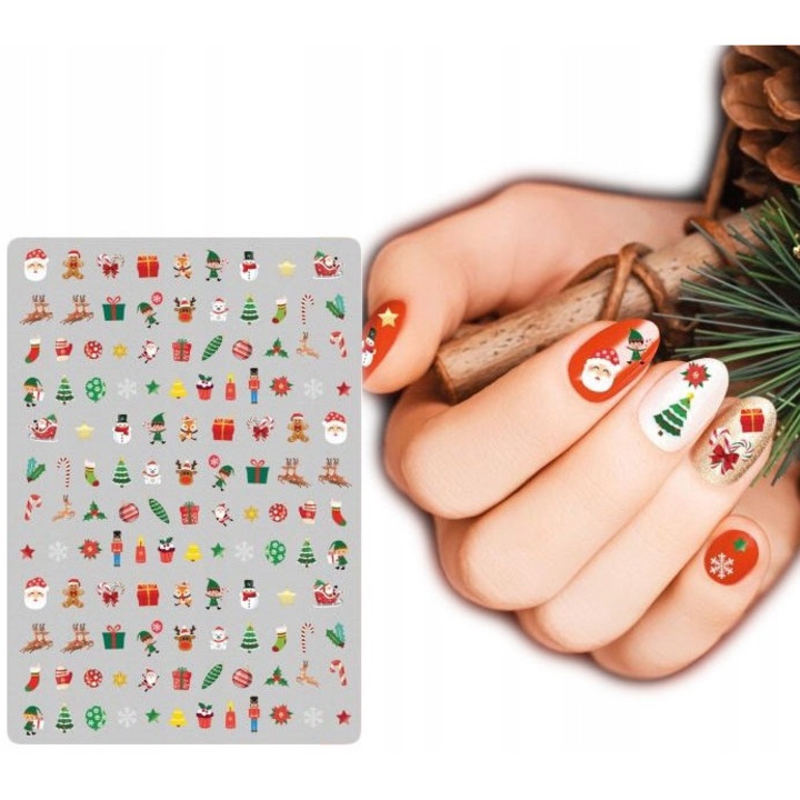 Set autocolante decorative pentru unghii, Craciun, 7x10cm