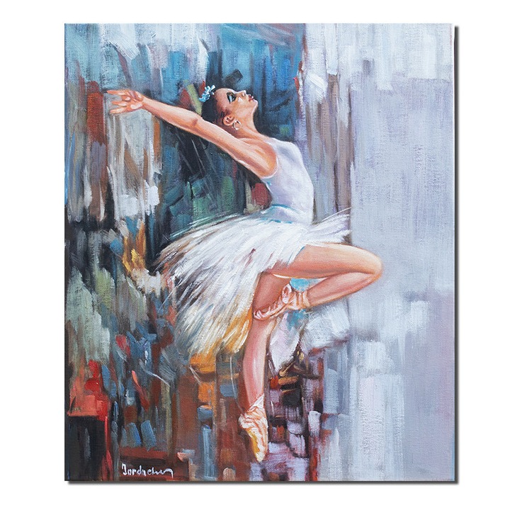 Tablou balerina pictat manual, Gratie, 60x50cm ulei pe panza, Mircea Iordache