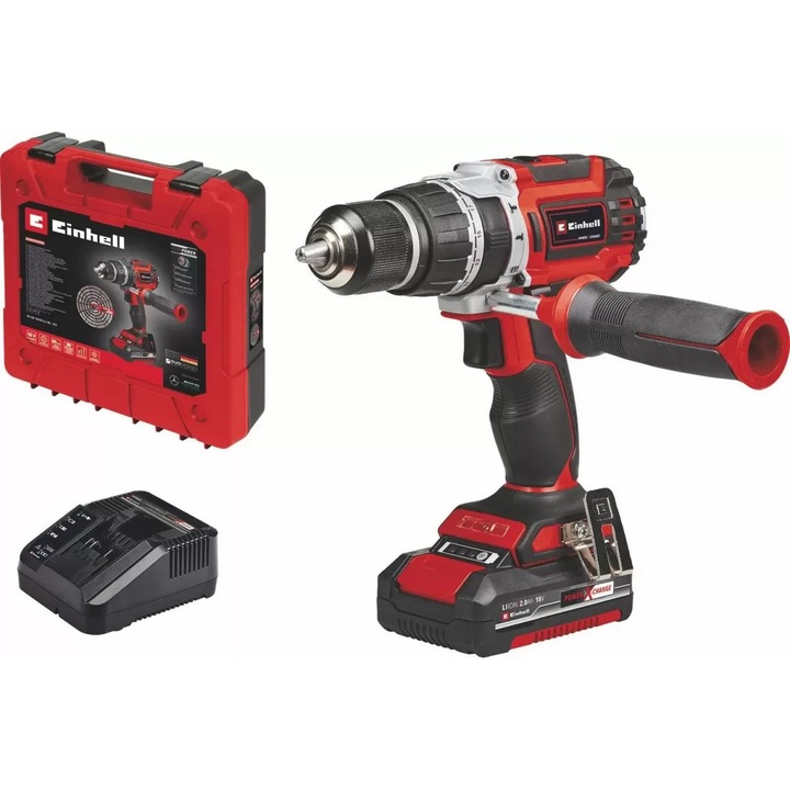 Акумулаторна бормашина Einhell TP-CD 18/60 с батерия и зарядно устройство, червено-черно