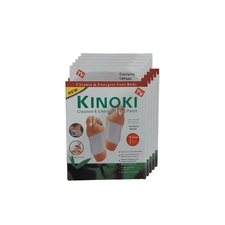 Set 50 plasturi Kinoki pentru detoxifiere a organismului si drenaj limfatic, eliminare toxine prin talpi, utilizare zilnica, Dactylion®