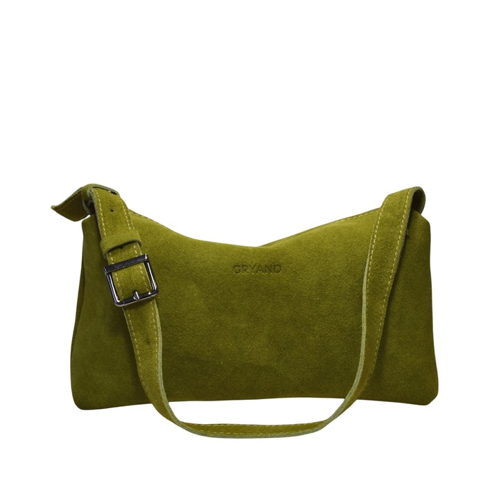 Geanta din piele intoarsa, Verde, 30x15x10 cm