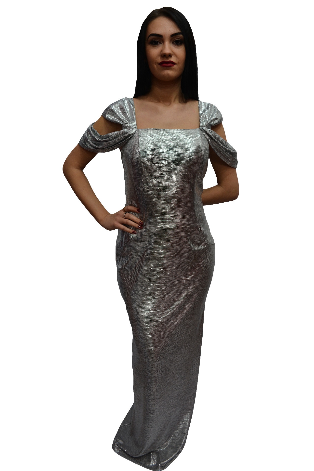Rochie fashion, model lung cu decupaje,masura mare,D&J Exclusive, Argintiu