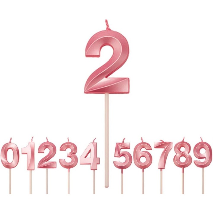 Lumanare Cifra 2, Flippy, Model Diamond, 5 x 3.4 cm, Roz