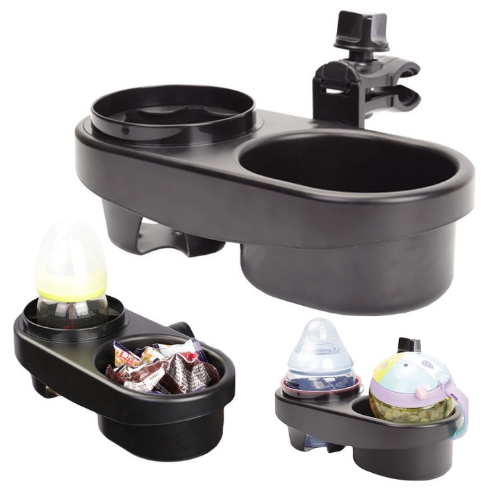 Suport multifunctional puternic pentru carucior, pentru sticla, cana, gustari, mancare