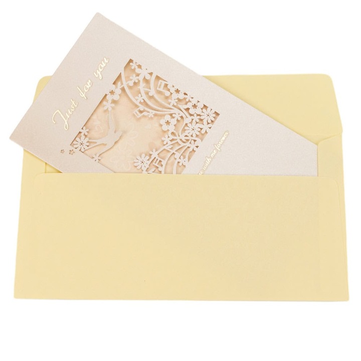 Felicitari cu fereastra model floral si plic - bej (set 10 buc), Createur