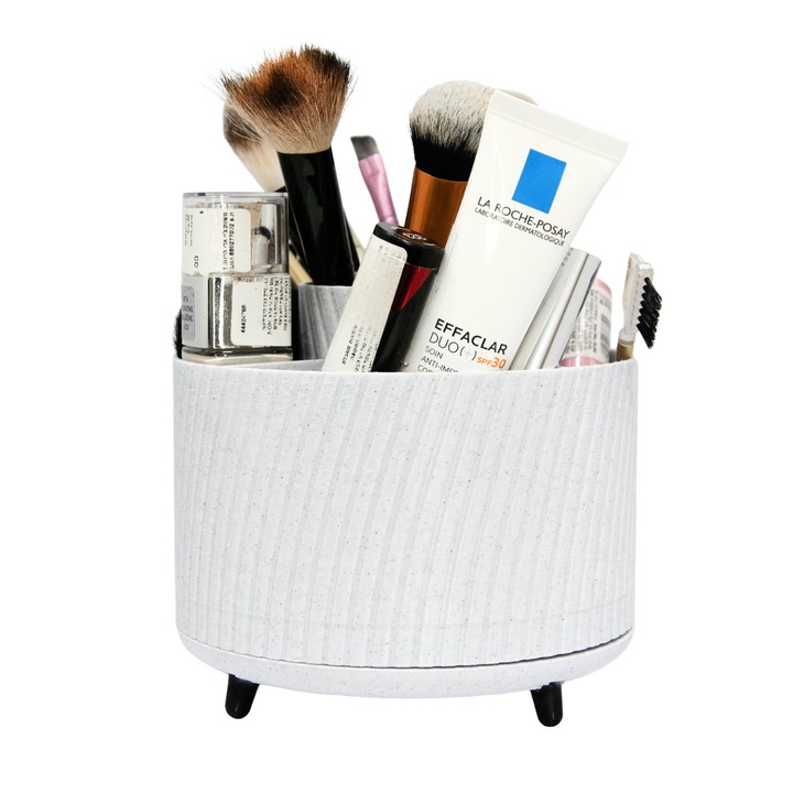Organizator cosmetic cu compartimente multiple, alb, compact, durabil