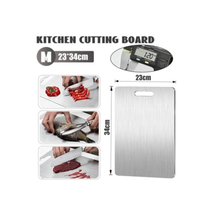 Tabla de taiat din otel inoxidabil SUNNY SPACES 3423, dubla fata, 1,2 mm, pentru bucatarie si camping