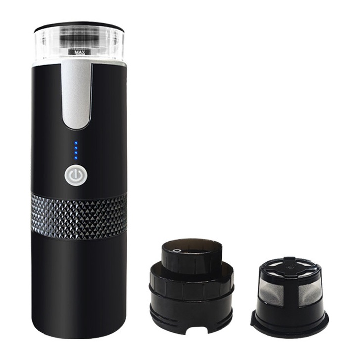 Espressor cu capsule portabil, Rqiurpn, 15 bar, 1200 mAh, 170ml, USB, Foarte silentios, Design egonomic, Perfect pentru Job sau Calatorii, Usor de utilizat, Negru