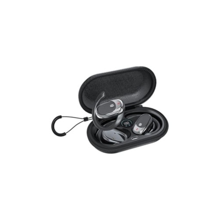 Vezeték nélküli Bluetooth fejhallgató, fekete, töltéskijelzővel