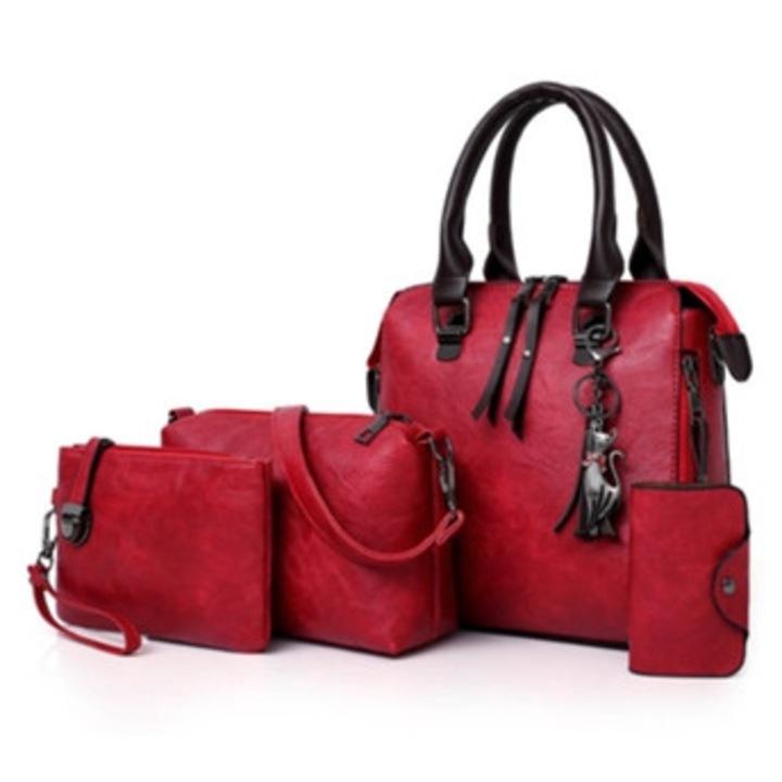 Női táska szett, 4 db, ökológiai bőr, Fekete, 25 x 23 x 12