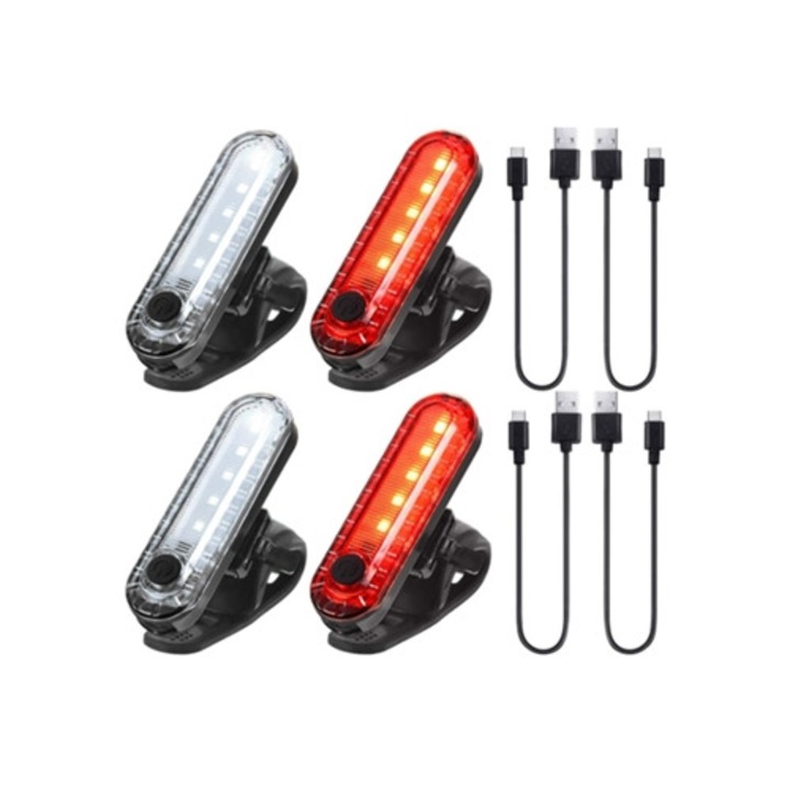 Kerékpár lámpa szett, LED, vízálló, 4 USB kábel mellékelve