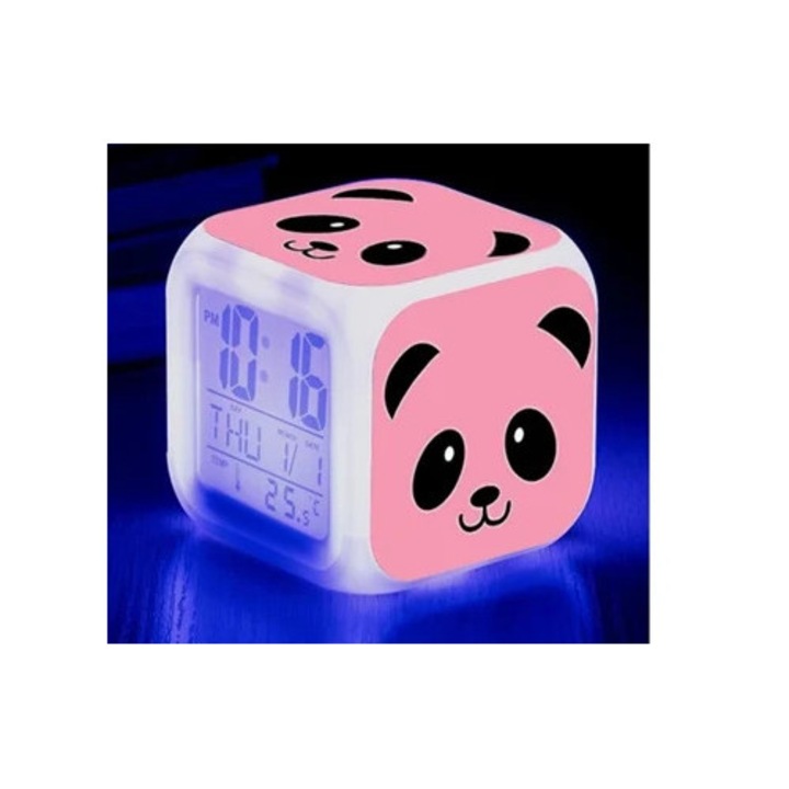 Dekoratív ébresztőóra, panda alakú, színes LED, színváltós, 1. stílus