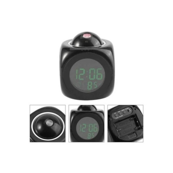 Hurrise dekoratív óra digitális LCD-vetítéssel, LED ébresztővel, hőmérséklet kijelzővel, készlet