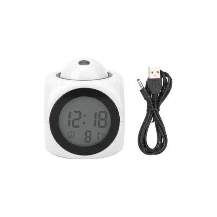 Hurrise dekoratív vetítőóra, fehér, függőlámpával és USB-kábellel