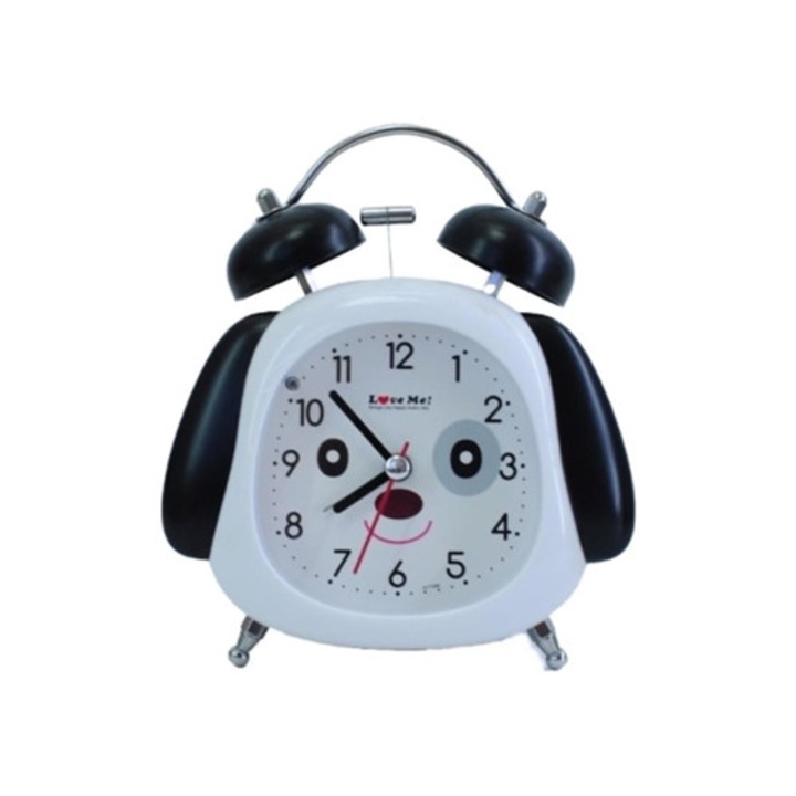 Dekoratív asztali óra, kutyus forma, ébresztő, 3 hüvelyk, dupla csengővel és fénnyel