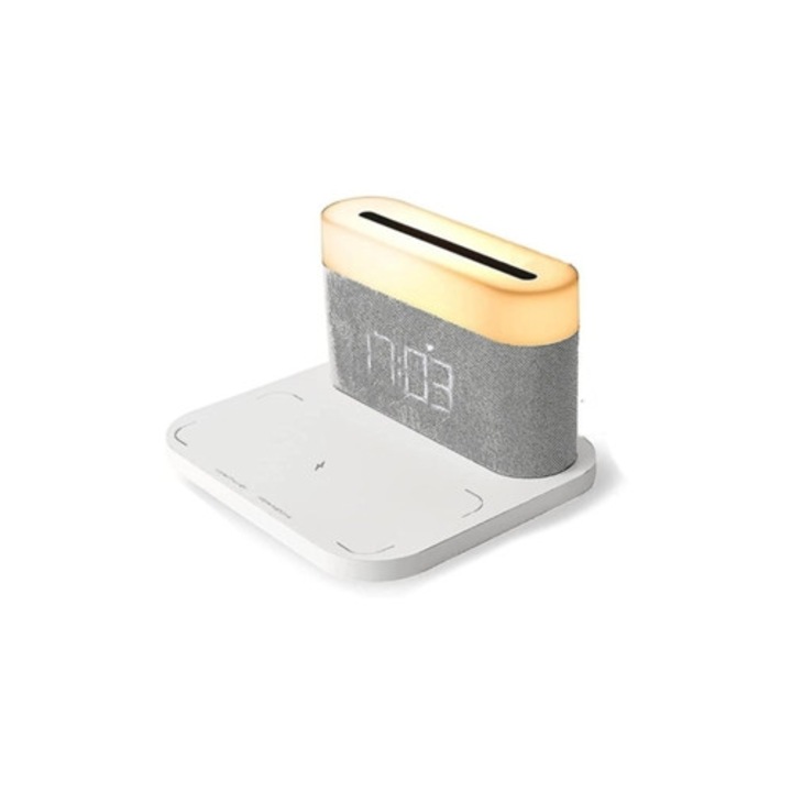 Dekoratív ébresztőóra, 10W-os Qi töltés, állítható fény, többszínű