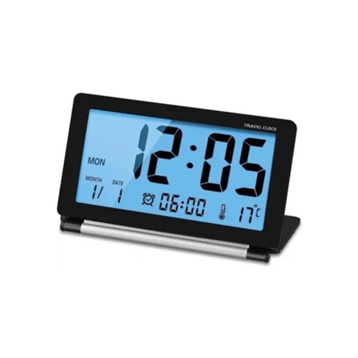 Nagy hordozható utazási dekoratív óra fekete háttérvilágítással