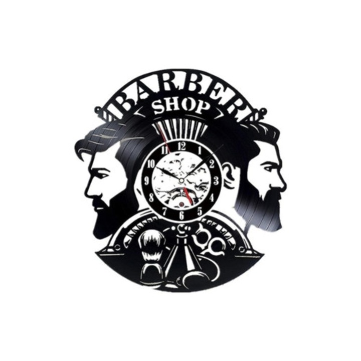 Dekoratív falióra bakelitből, modern fodrászati dekoráció, többszínű, 30x30cm