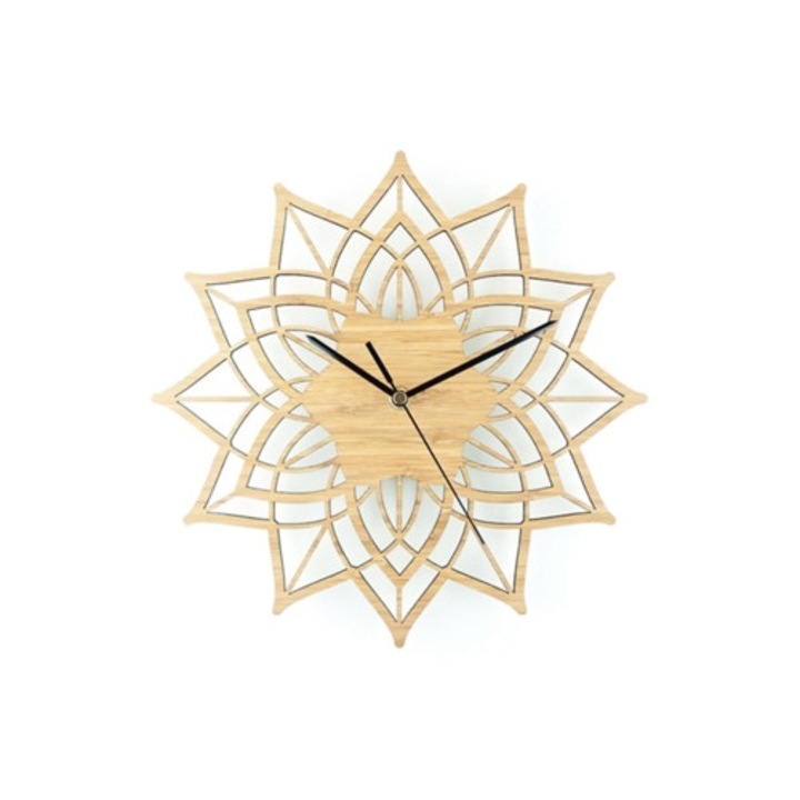 Dekoratív fa óra lótuszvirág és bambusz dizájnnal, kvarc, csendes