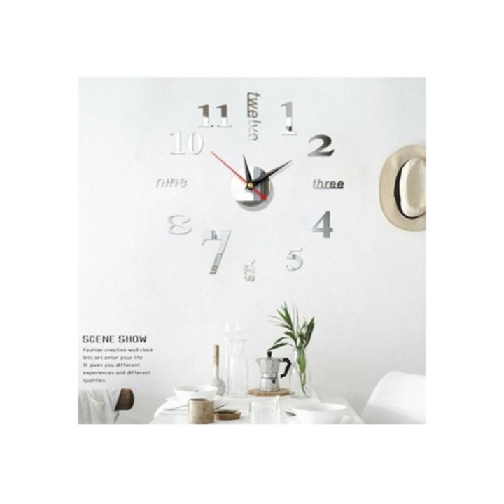 Kreatív, nagyméretű, kézzel készített ezüst falióra, 30x30cm