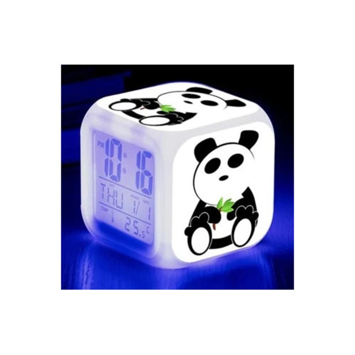 Színes LED Panda ébresztőóra, szett, 8x8cm