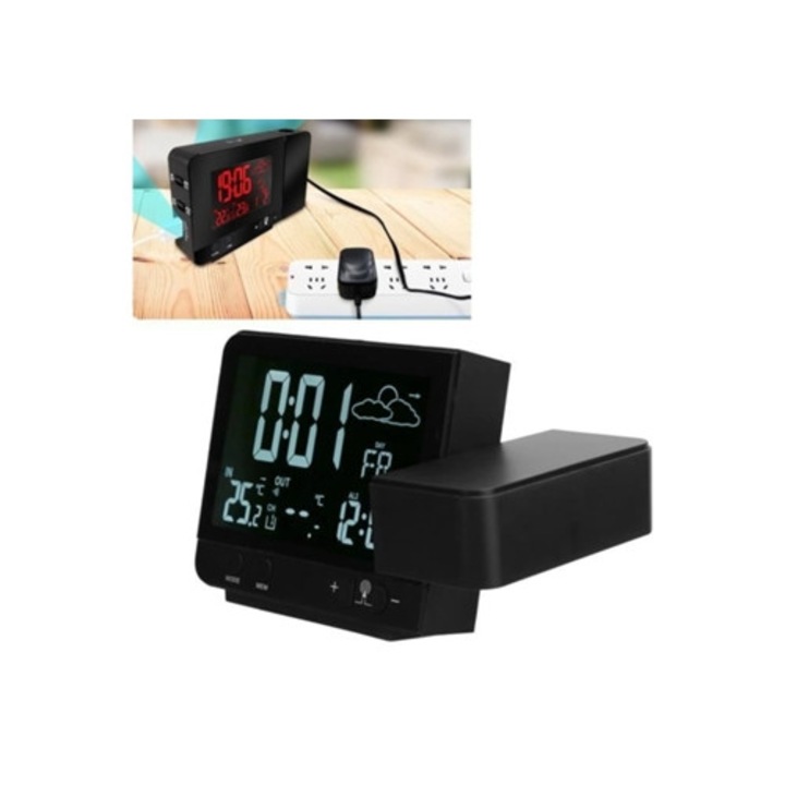 Hurrise ébresztőóra projektorral, hőmérővel és páratartalommérővel, beltéri és kültéri használatra