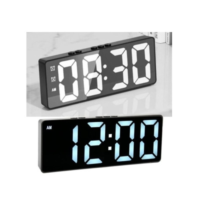Hurrise dekoratív óra, multifunkcionális digitális ébresztőóra, nagy képernyő, LED tükör, hőmérséklet, készlet