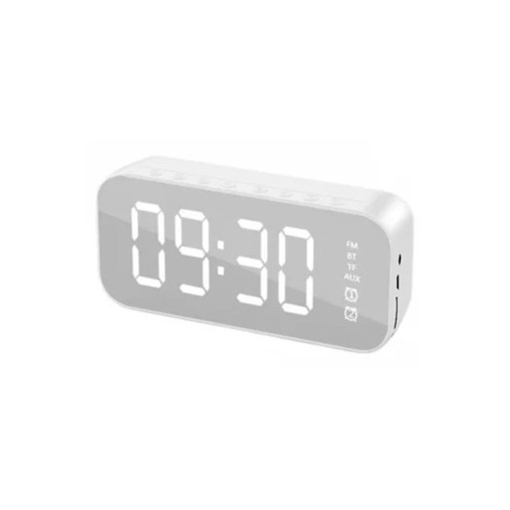 LED-es multifunkcionális dekoratív óra Bluetooth hangszóróval, világító elektronikus zenedoboz, fehér