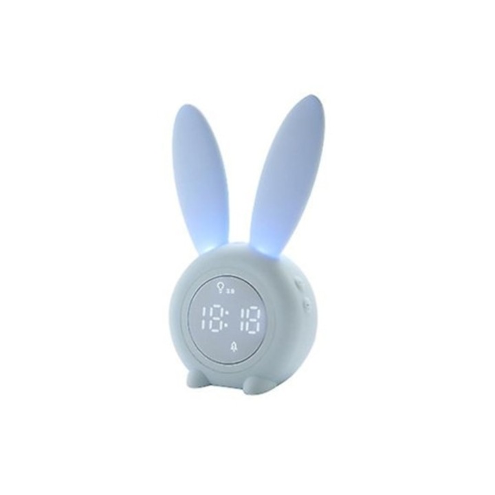 LED-es dekoratív óra rajzfilm nyuszi dizájnnal, kék éjszakai fénnyel