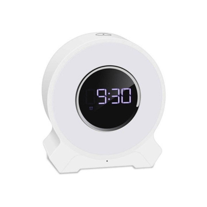Dekoratív ébresztőóra, Wjs, érintőképernyős LED-del és Bluetooth-szal, fehér