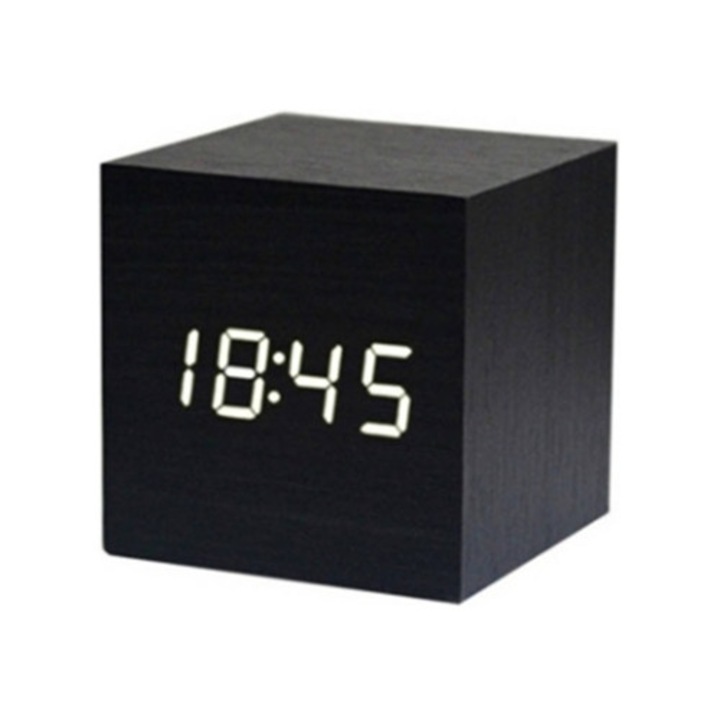 LED digitális ébresztőóra, fekete, kijelzőkkel