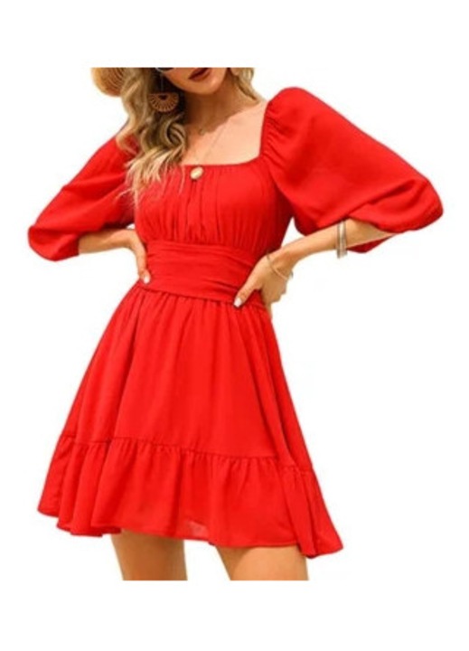 Rochie scurta bufanta cu funda la spate si umeri goi, poliester, XL INTL