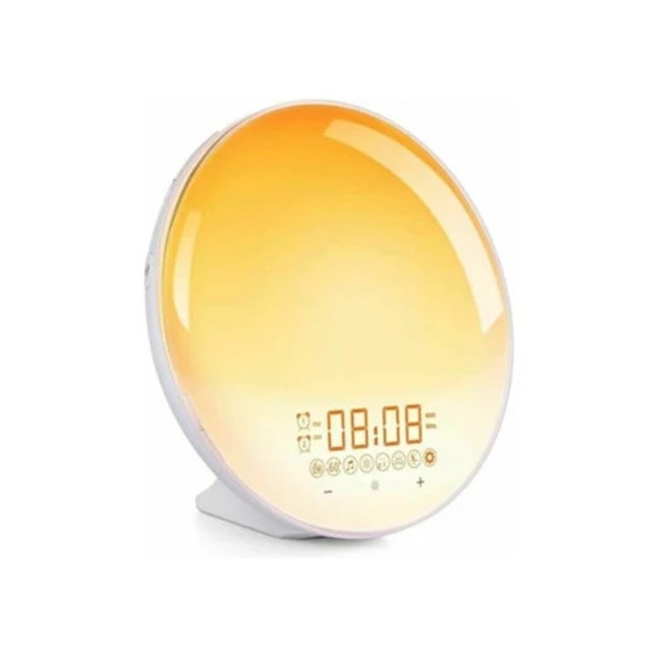 Dekoratív óra ébresztővel és rádióval, érintésfunkcióval, fényhatásokkal, természetes hangterápiával