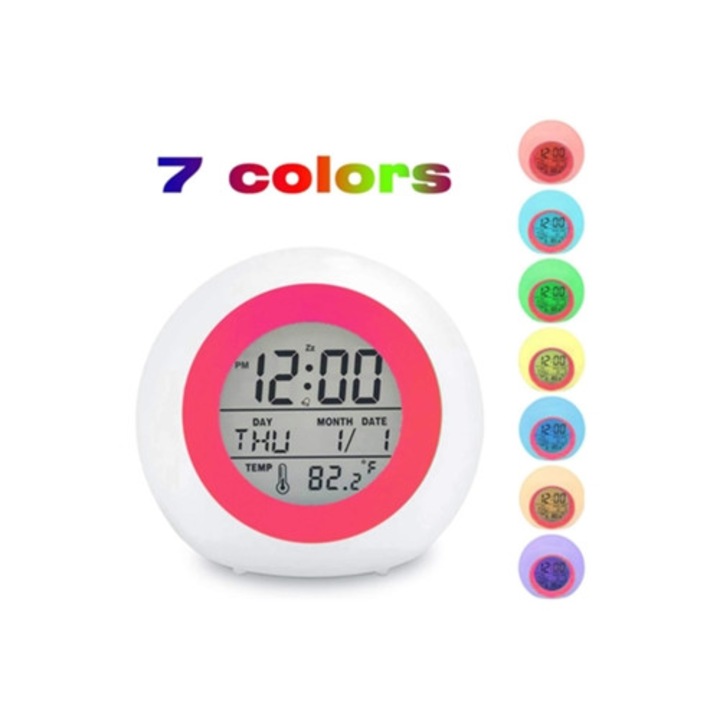 Digitális dekor óra, 7 szín, hőmérő